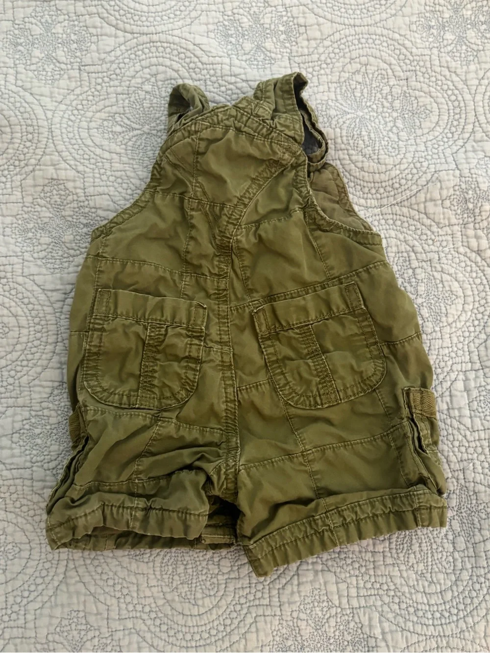 Children’s Place Olive Green Baby Cargo Short Overalls